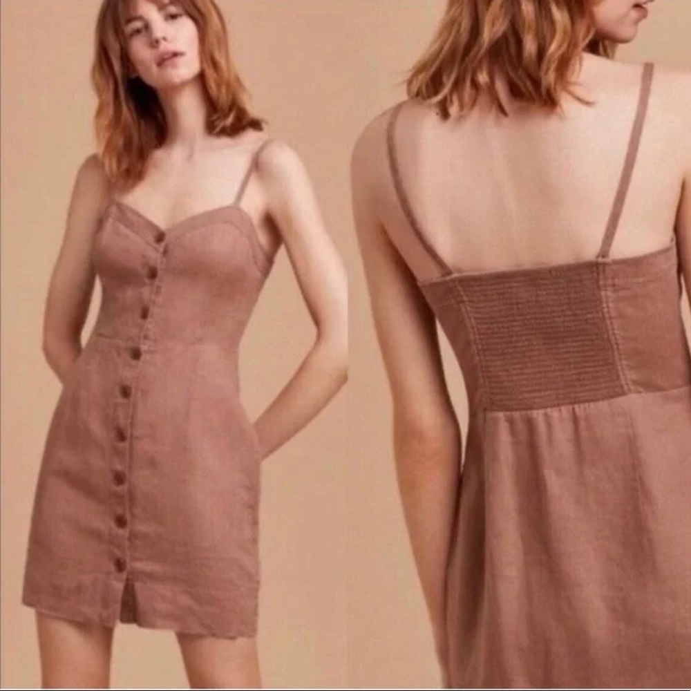 Wilfred Ducharme Brown Button Down Linen Dress Aritzia Size 6
